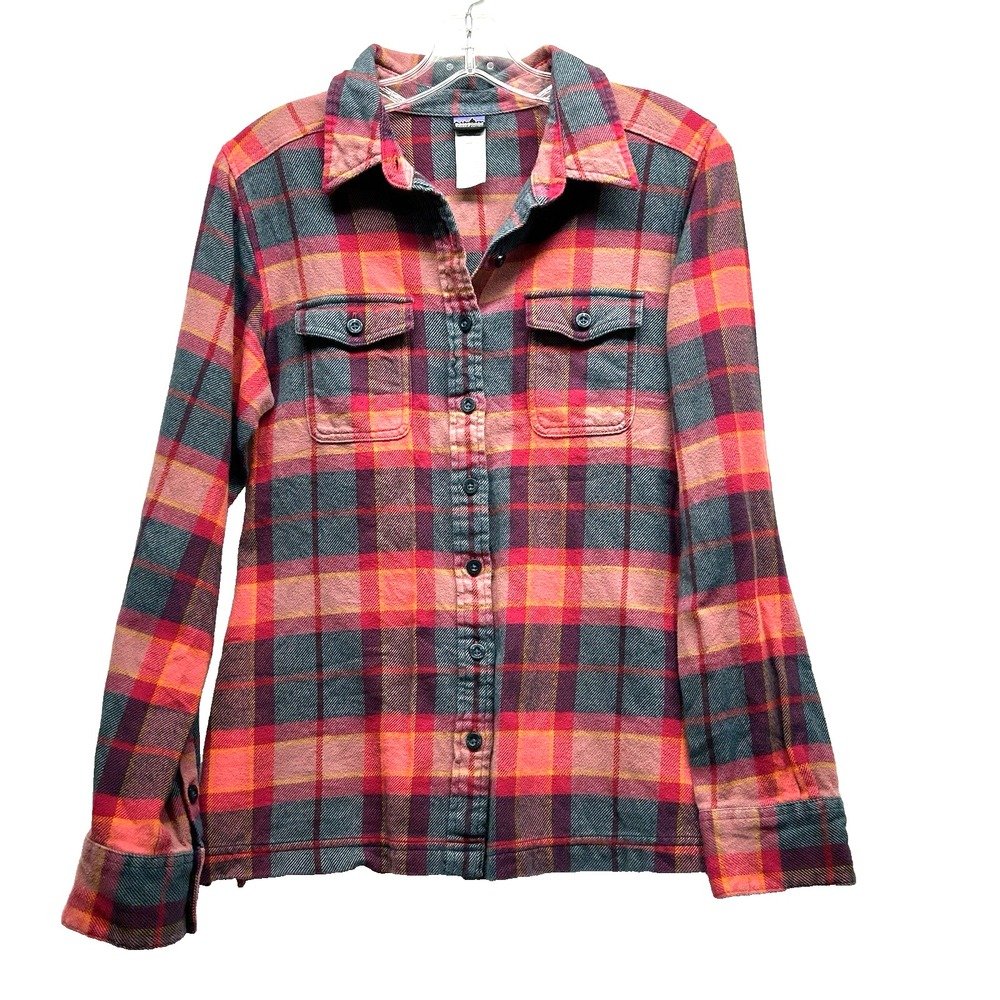 Patagonia Women's Organic Cotton Pink Plaid Size 6 Button Up Long Sleeve Shirt